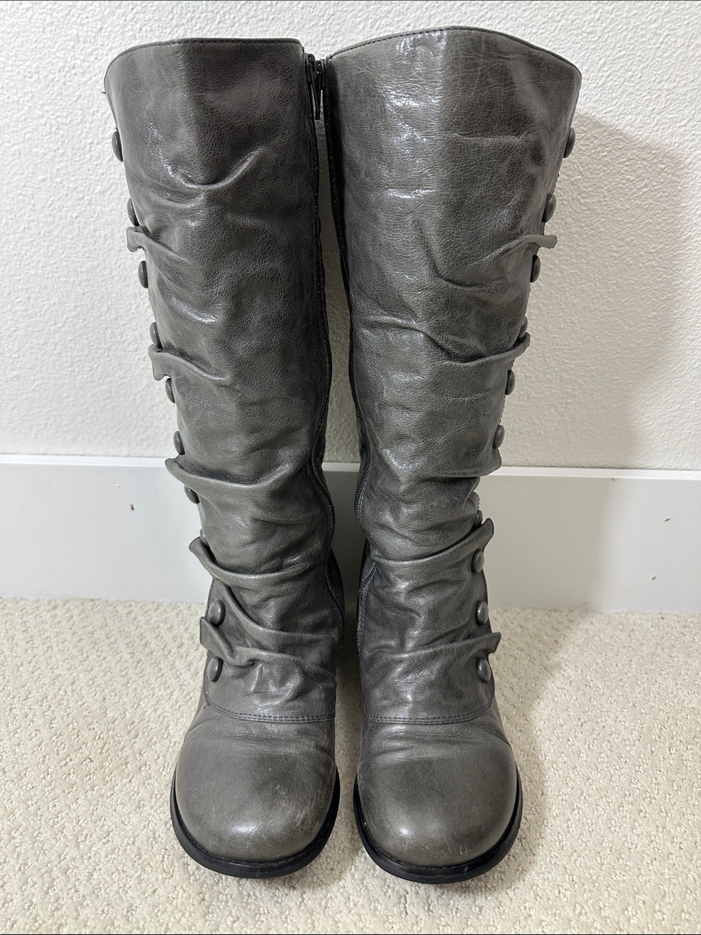 Miz Mooz Bloom Bobbie-Style Leather Wedge Button Boots Gray 8M - Picture 3 of 16